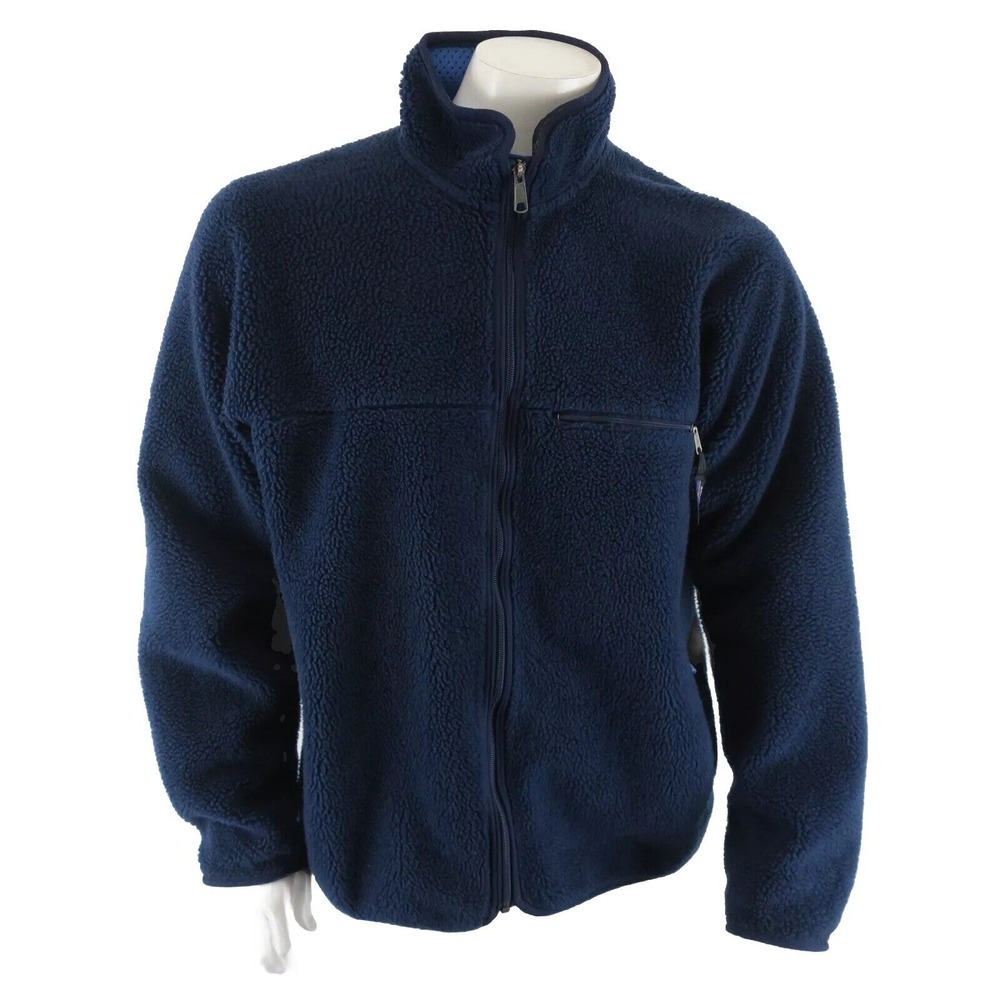 Patagonia‎ Vintage Sherpa Deep Pile Full Zip Sweater Jacket USA Mens L Navy Blue